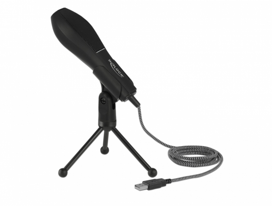 Microfon condensator USB cu suport de masa ideal pentru jocuri, Skype si vocal, Delock 65939 imagine noua